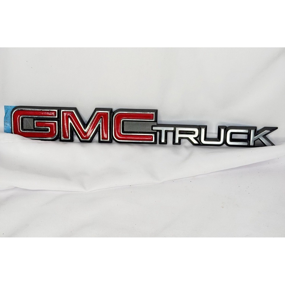 92-98 OEM GMC Truck 1500 Sierra Jimmy Tailgate Emblem Red Chrome Black Vintage